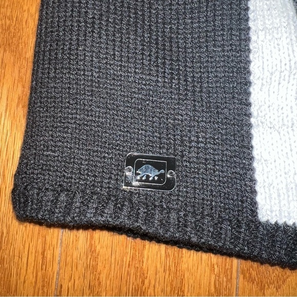 Turtle Fur Black Pom-Pom Fleece Lined Wool Beanie Hat With White Stripe One Size - Picture 6 of 8